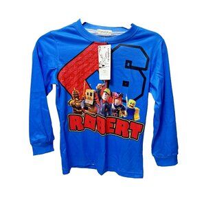 Kids Roblox "Robert" Long Sleeve Shirt, Blue Video Game Top for Kids, Brand New